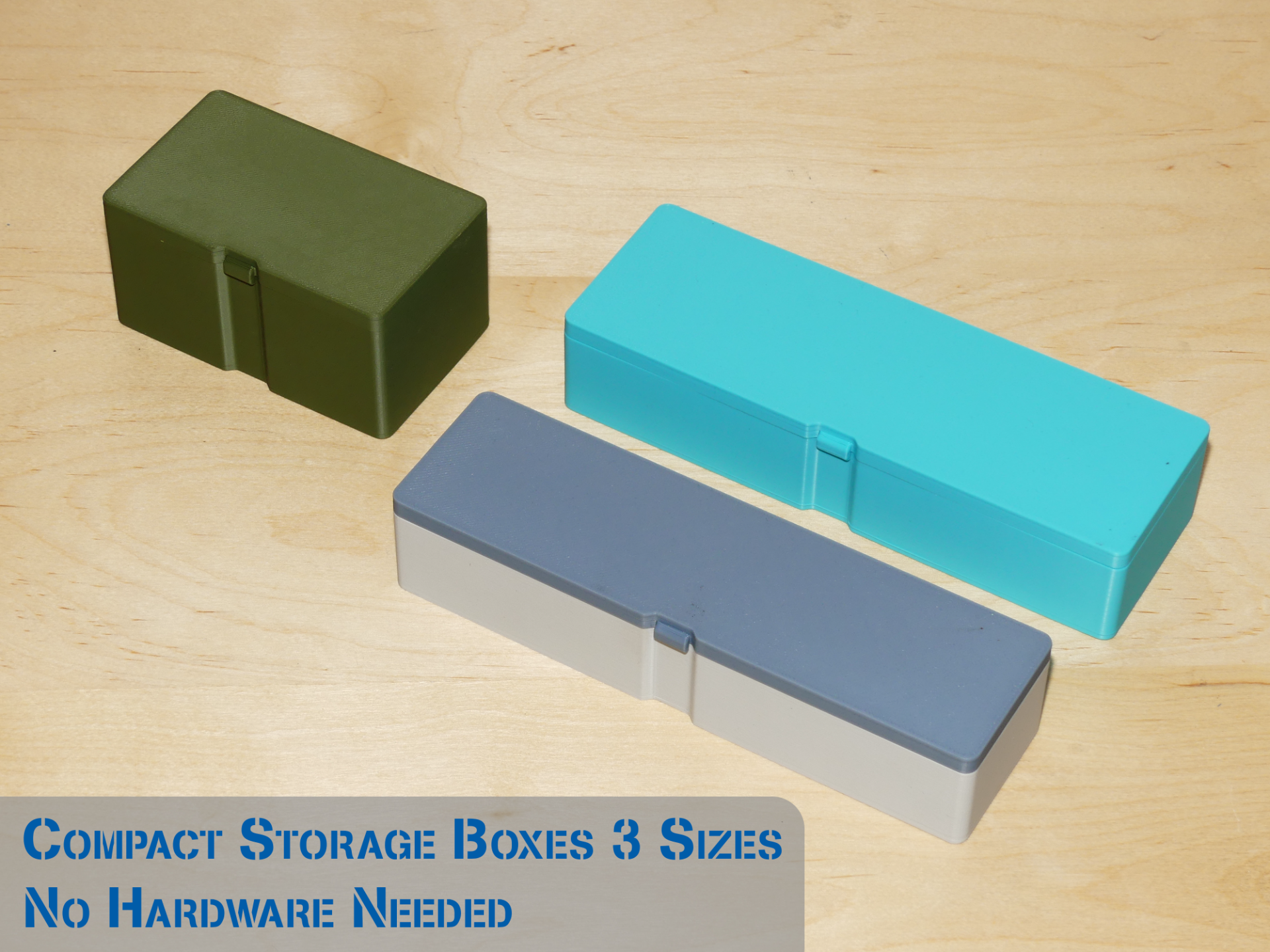compact storage boxes with hing lid and lock.