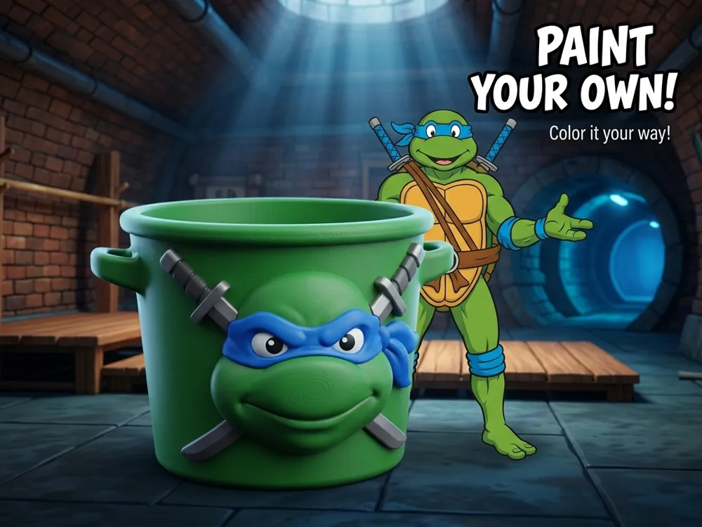 Letrero o emblema decorativo: Leonardo – TMNT Paint Your Own Bucket. Referencia del modelo original.