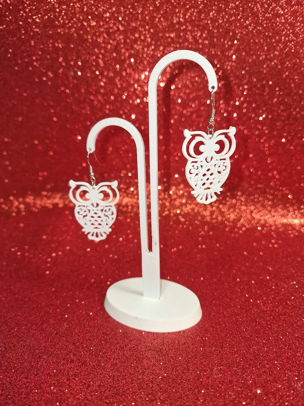 White owl earrings view 3