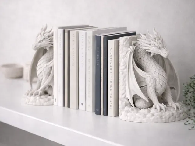 Adorno temático: Dragon Guardian Bookends. Referencia del modelo original.