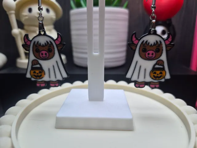 Highland Cow Ghost Earrings