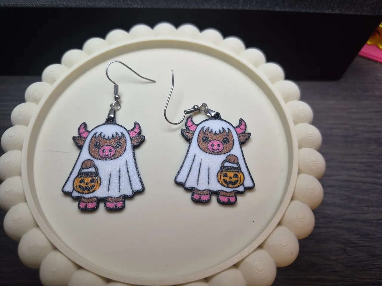Highland Cow Ghost Earrings view 3