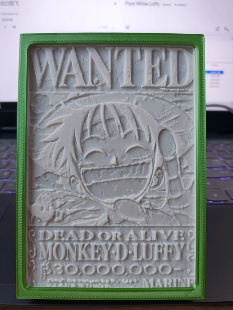 Pure white embossed photo of One Piece Luffy's Bounty, complete with matching frame