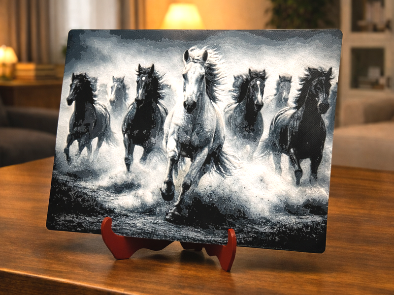 Running Horses (BW) - HueForge Style