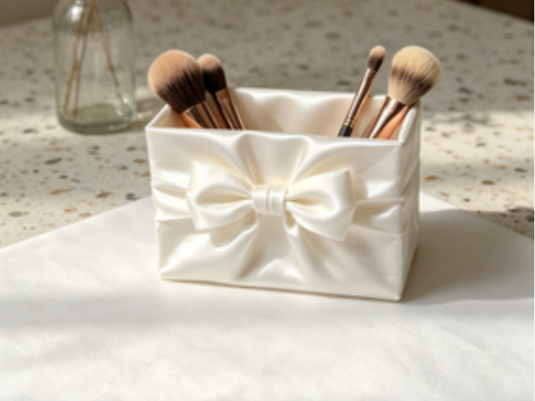 Silk-textured bow-shaped storage tray