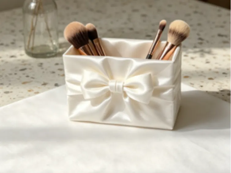 Silk-textured bow-shaped storage tray