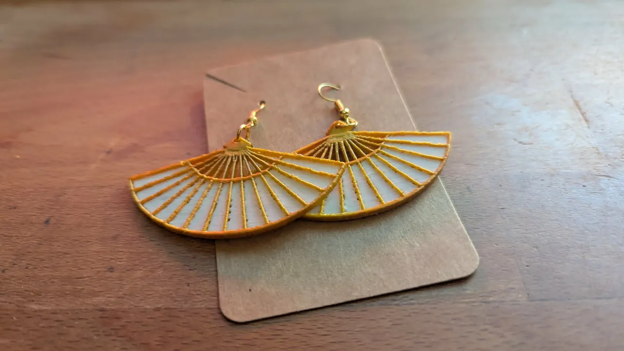 Golden Sakura Fans Earrings view 3