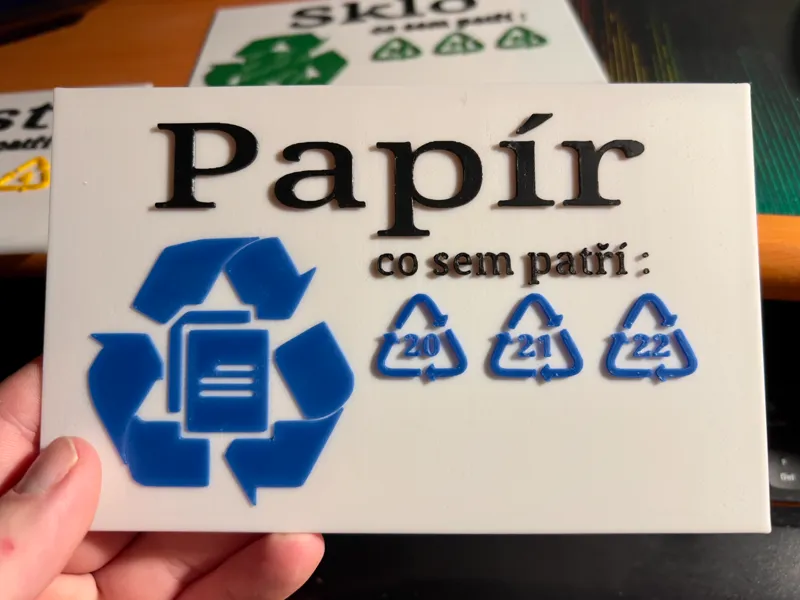 Cedulka Papír (recyklační třídící box)