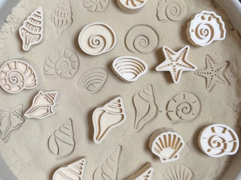 Shell stamps sensory play