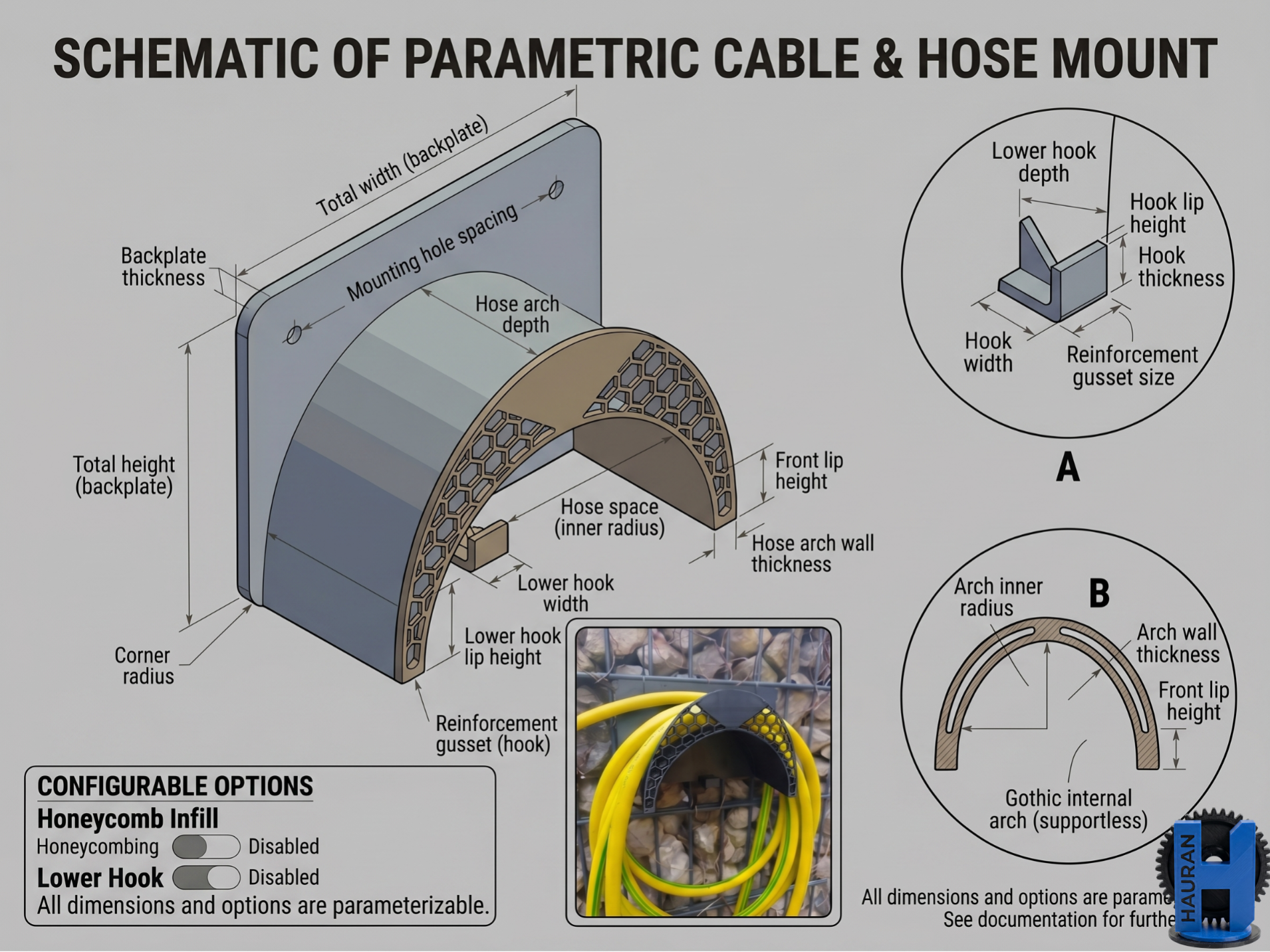 Parametric Heavy-Duty Cable & Hose Wall Holder
