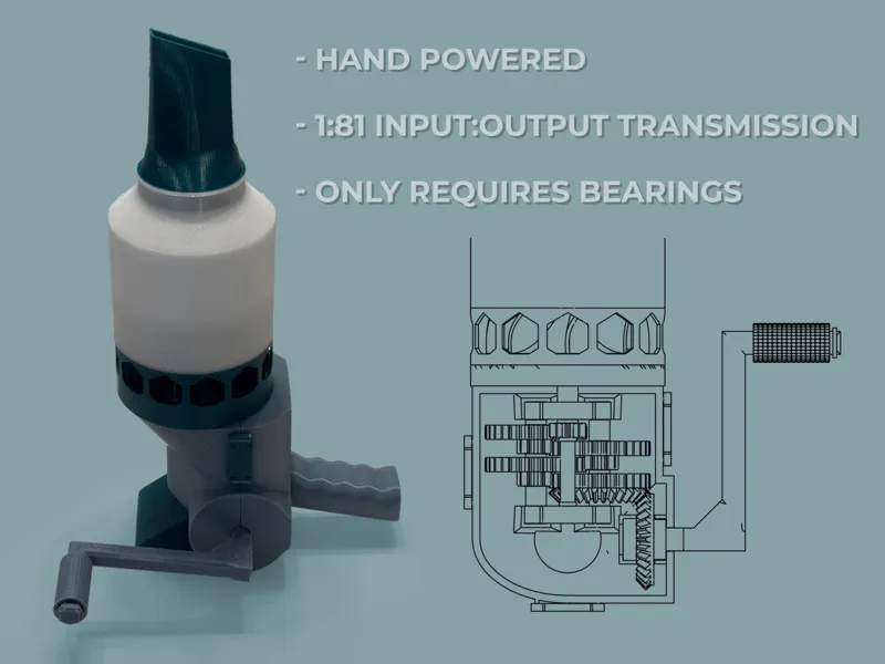 Vac-Attack - highspeed transmission, hand powered
