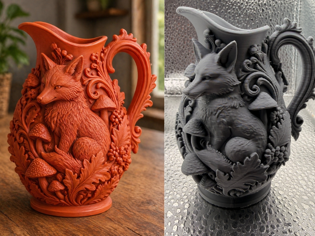 Terracotta Fox Forest Pitcher Vase