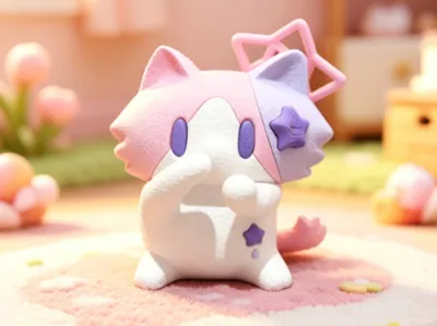 Pink Star Yuexin Miao with rotatable tail and swinging arms, Cute Internet Celebrity Series, fully separable parts & multi-color printing, Not AI