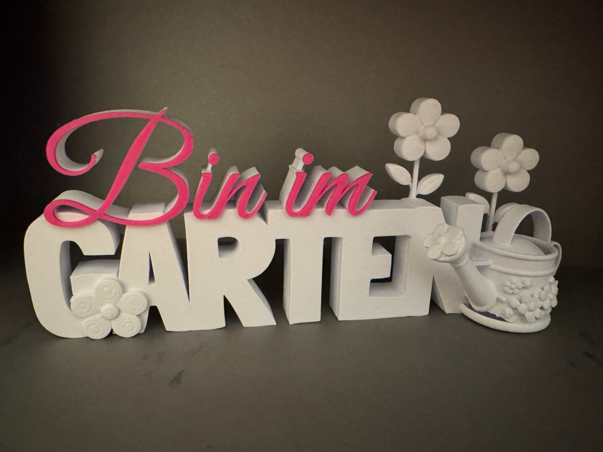 Bin im Garten Schriftzug