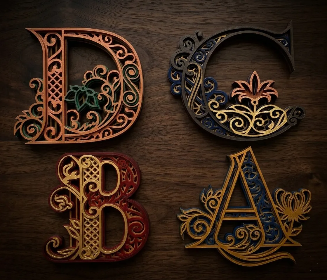 Ornamental Letters A,B,C,D – Multi-Layered Design view 2