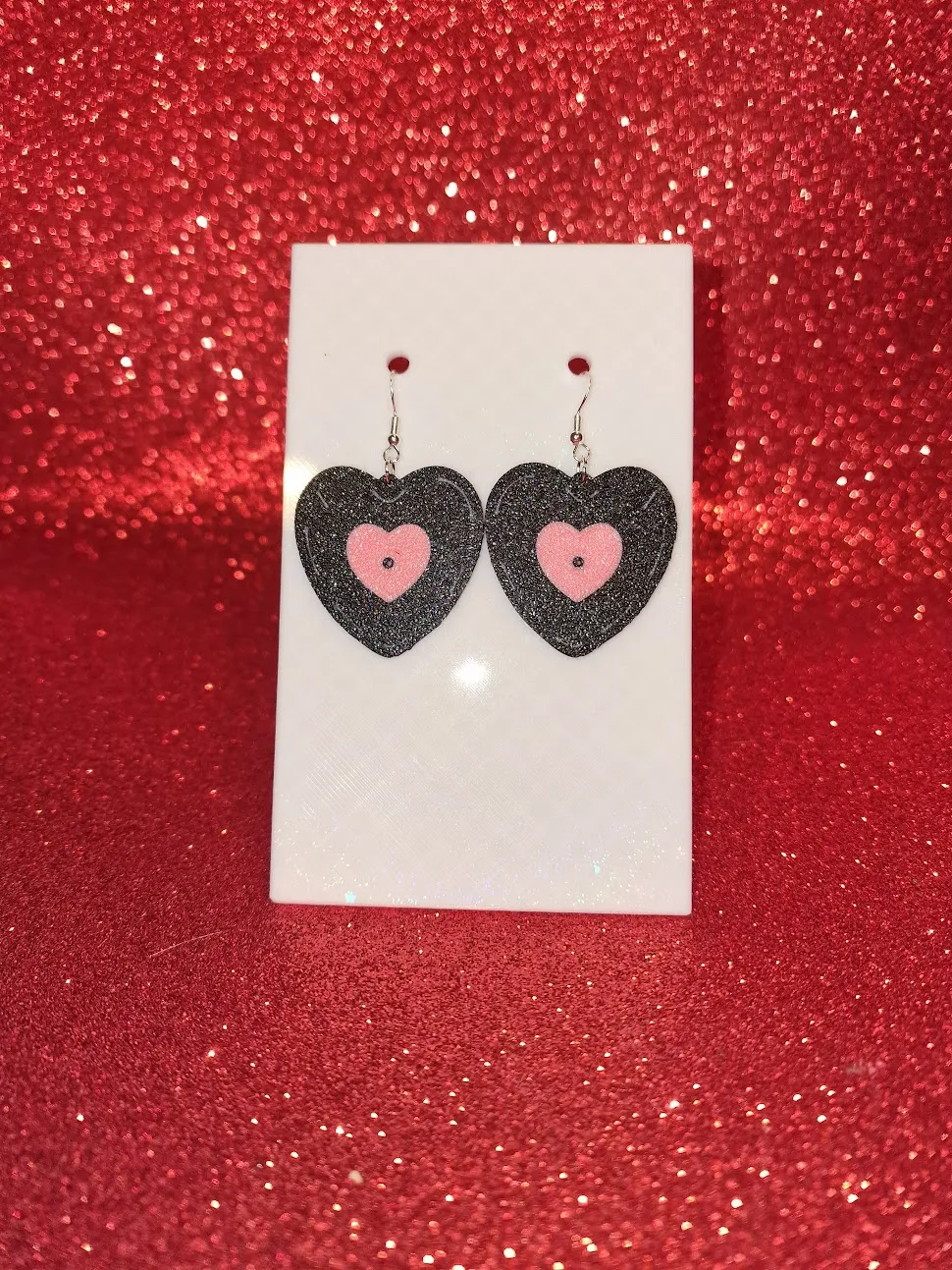 Vinyl love earrings view 2