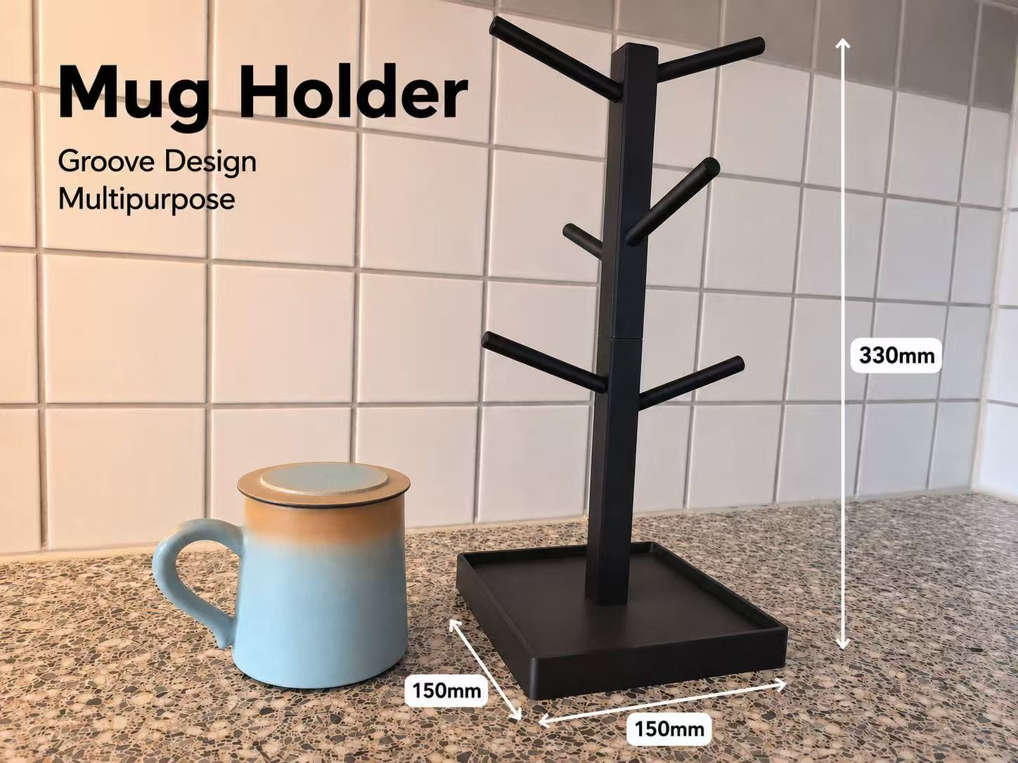 Miniatura 1 do modelo 3D 马克杯架 - 方形底座 带凹槽 多用途