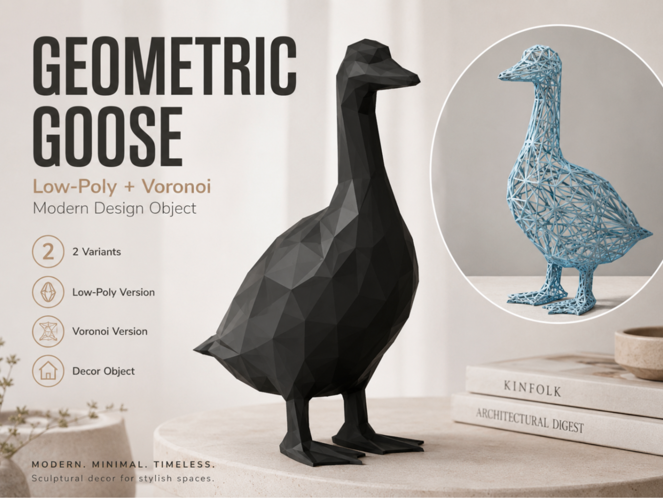 Goose Duck Voronoi Low Poly Design Home Decor Toy