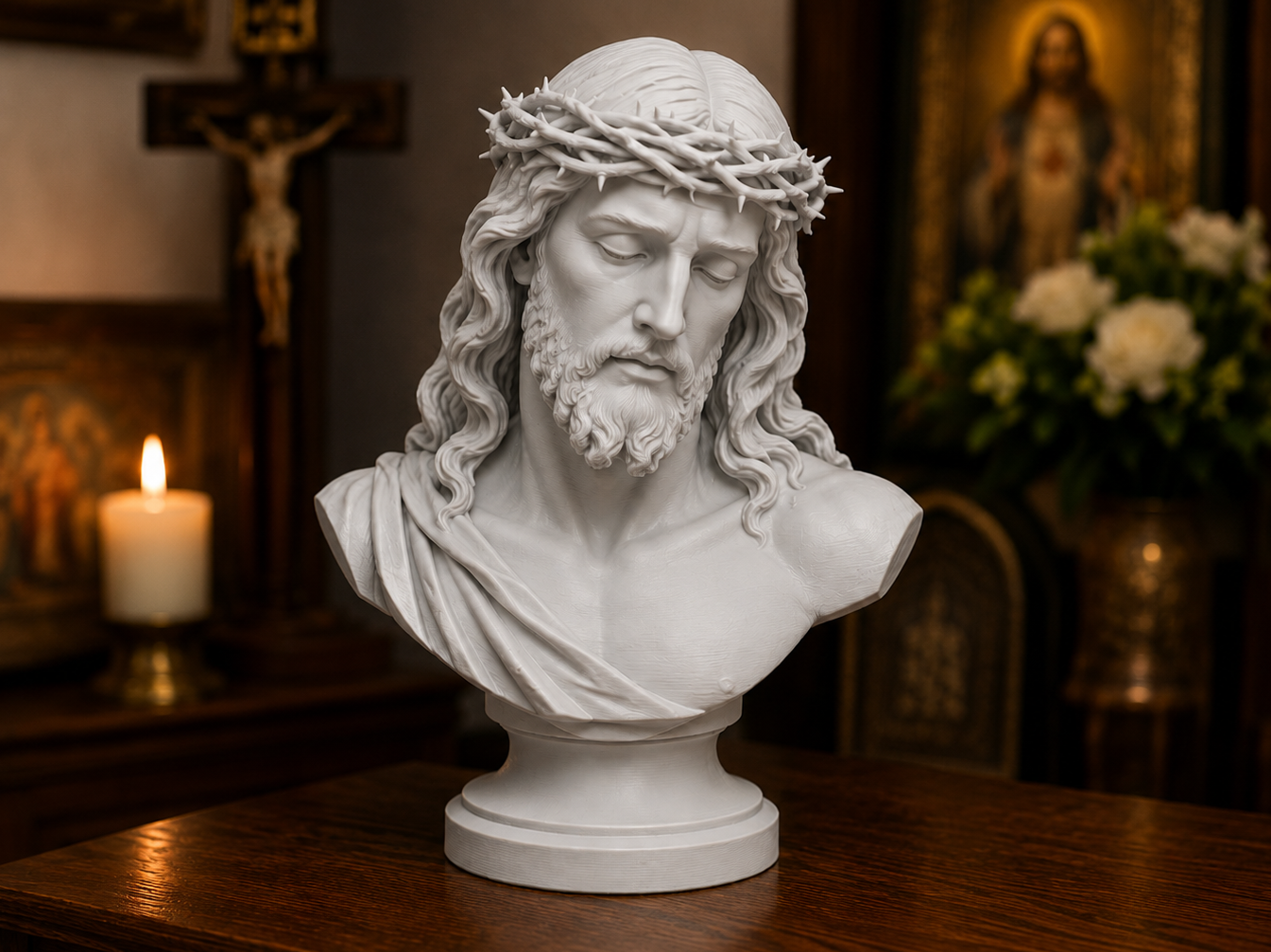 Jesus Christ Bust – Crown of Thorns STL - 1