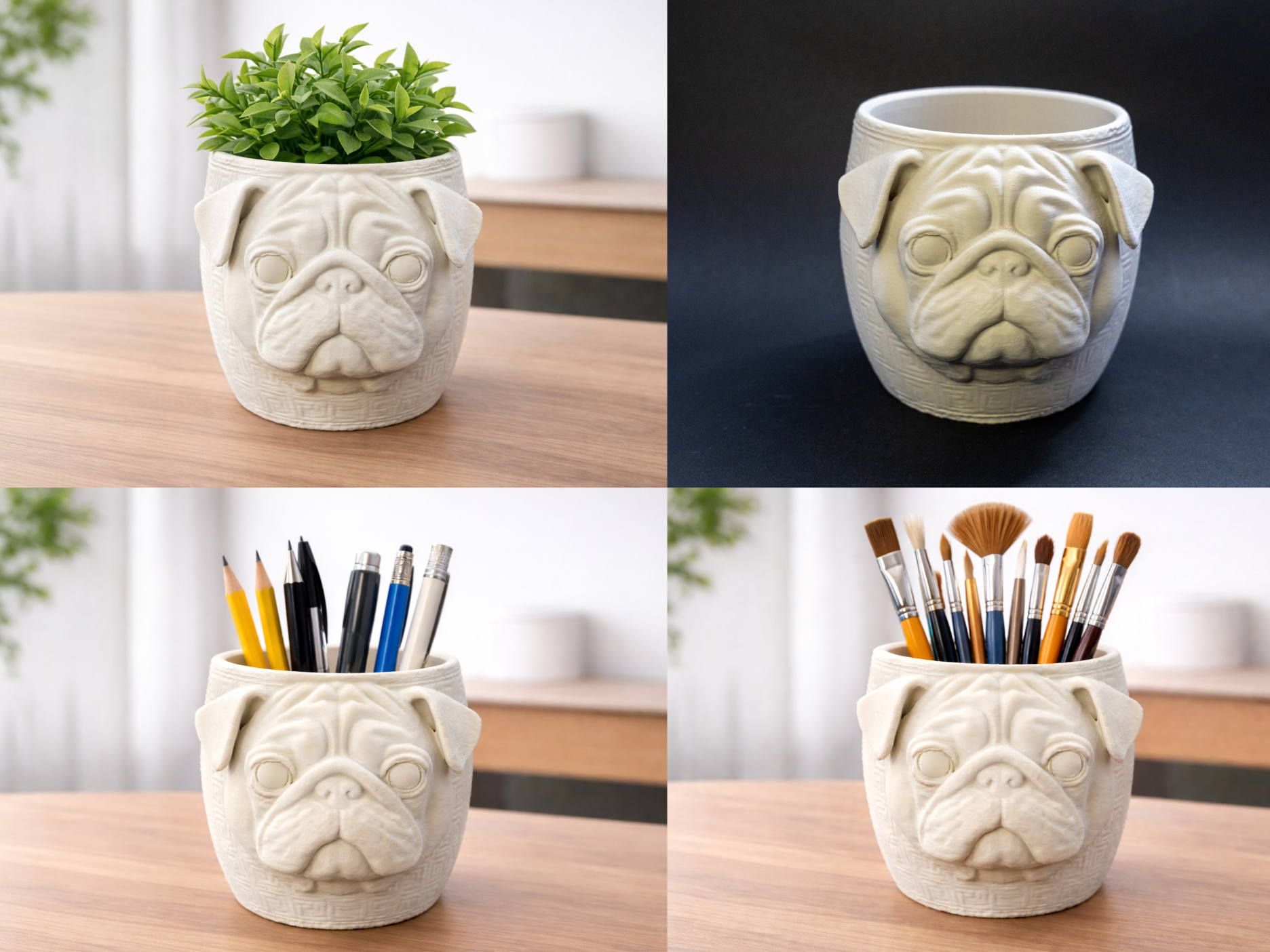 Pug dog Head Pen Organizer / Planter