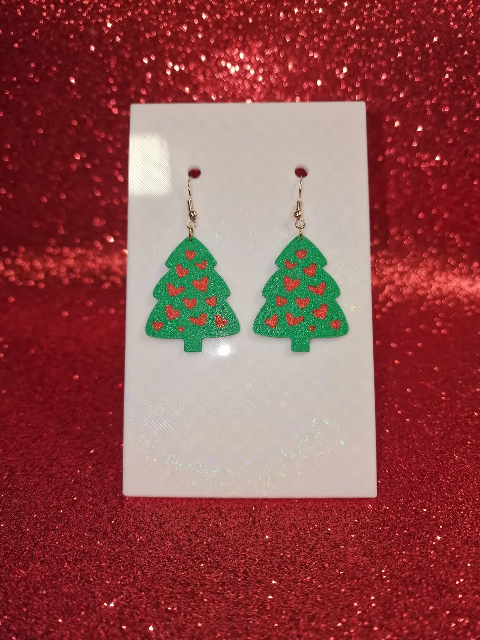 Christmas heart tree earrings view 2