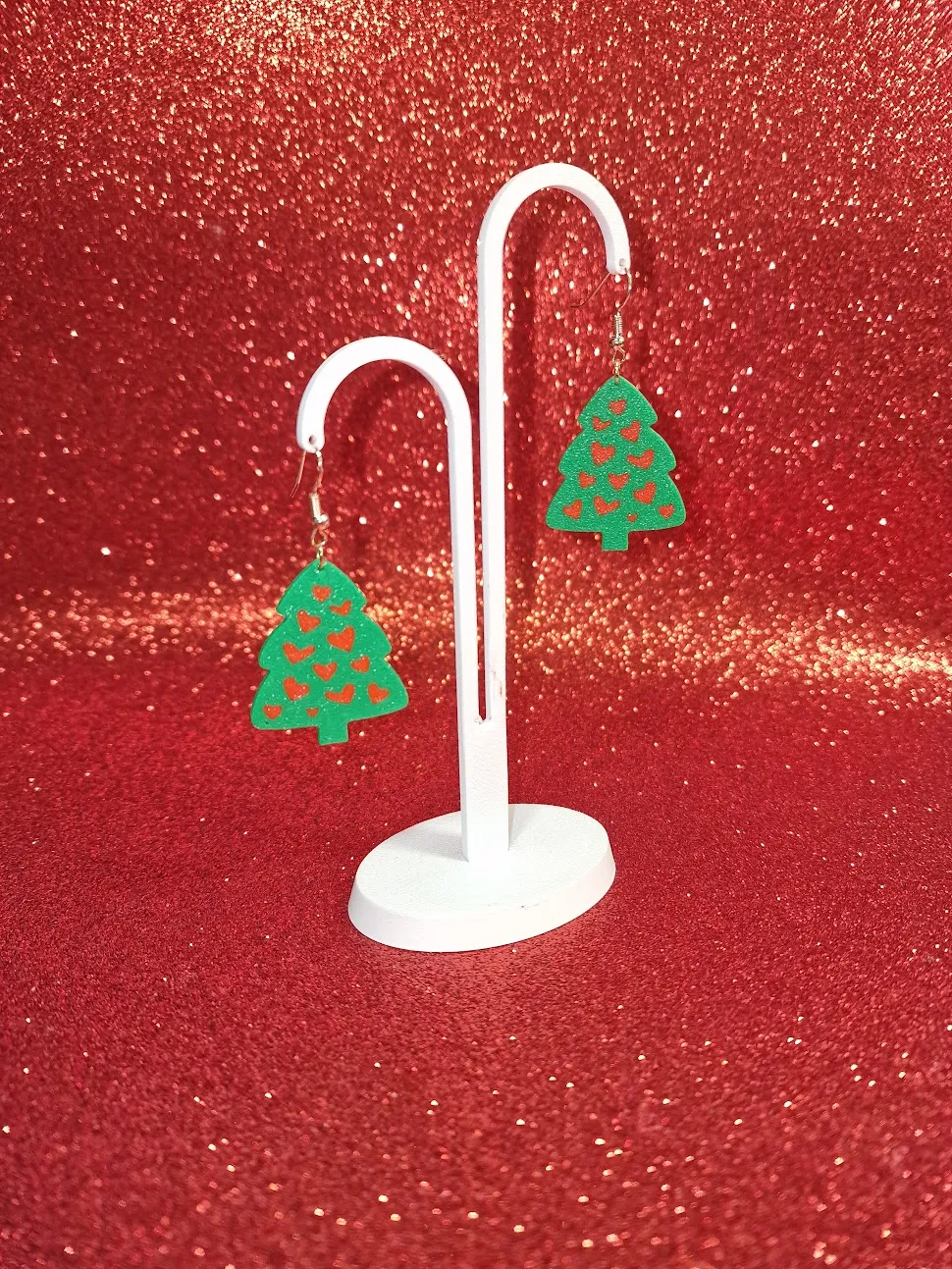 Christmas heart tree earrings view 3