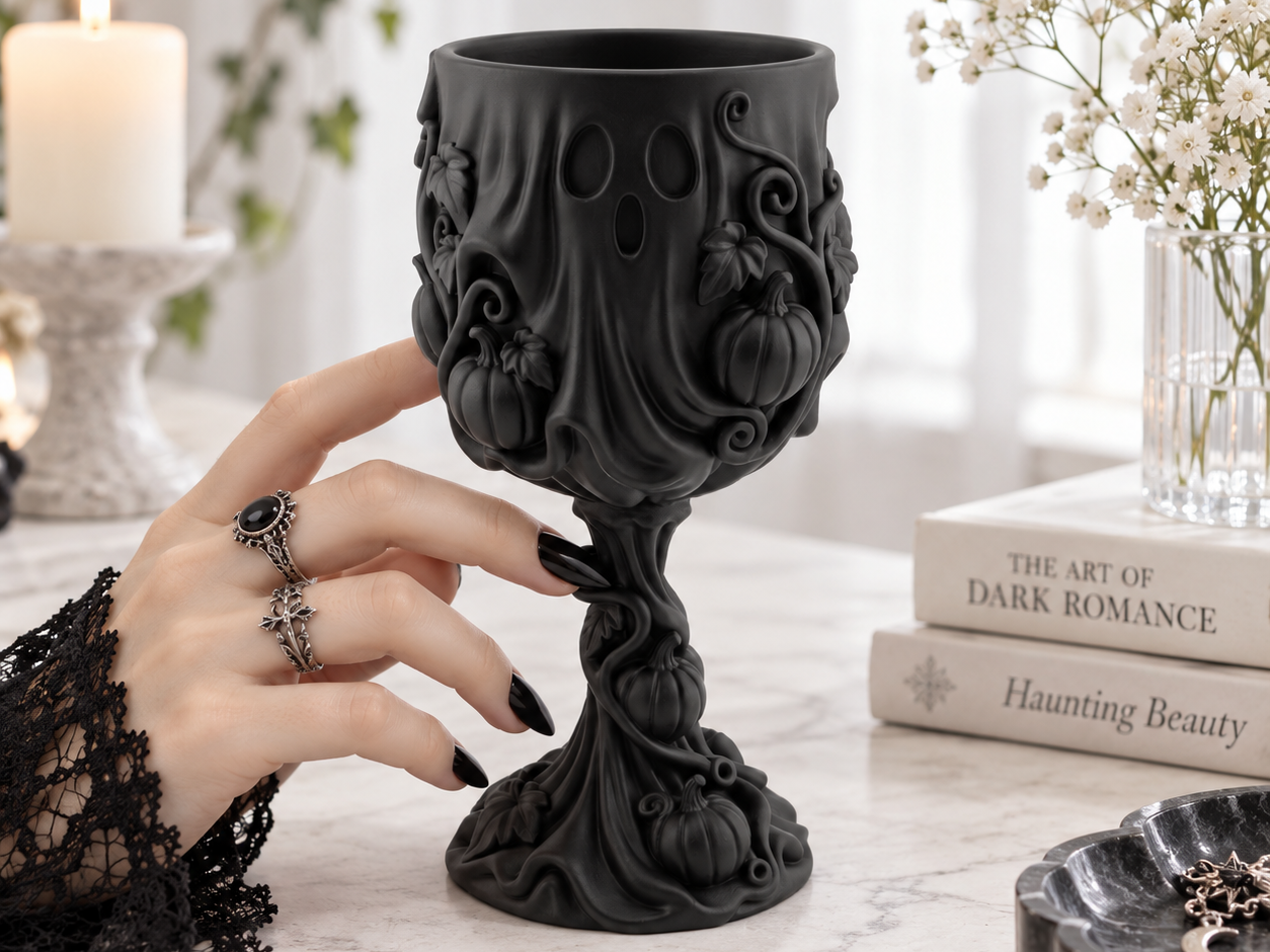 Goth Halloween Samhain Ghost Pumpkin Goblet Decor 3D model