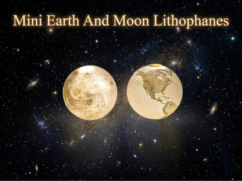 Miniature Earth And Moon Lithophanes