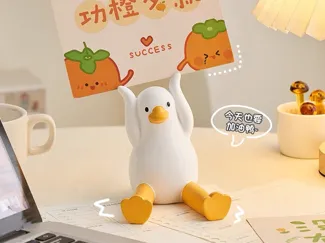 创意可爱卡通小黄鸭手机支架名片夹打工人办公室必备桌面收纳摆件小鸭子