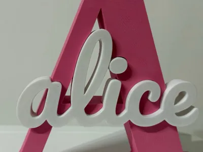 Alice desk sign with name and initial