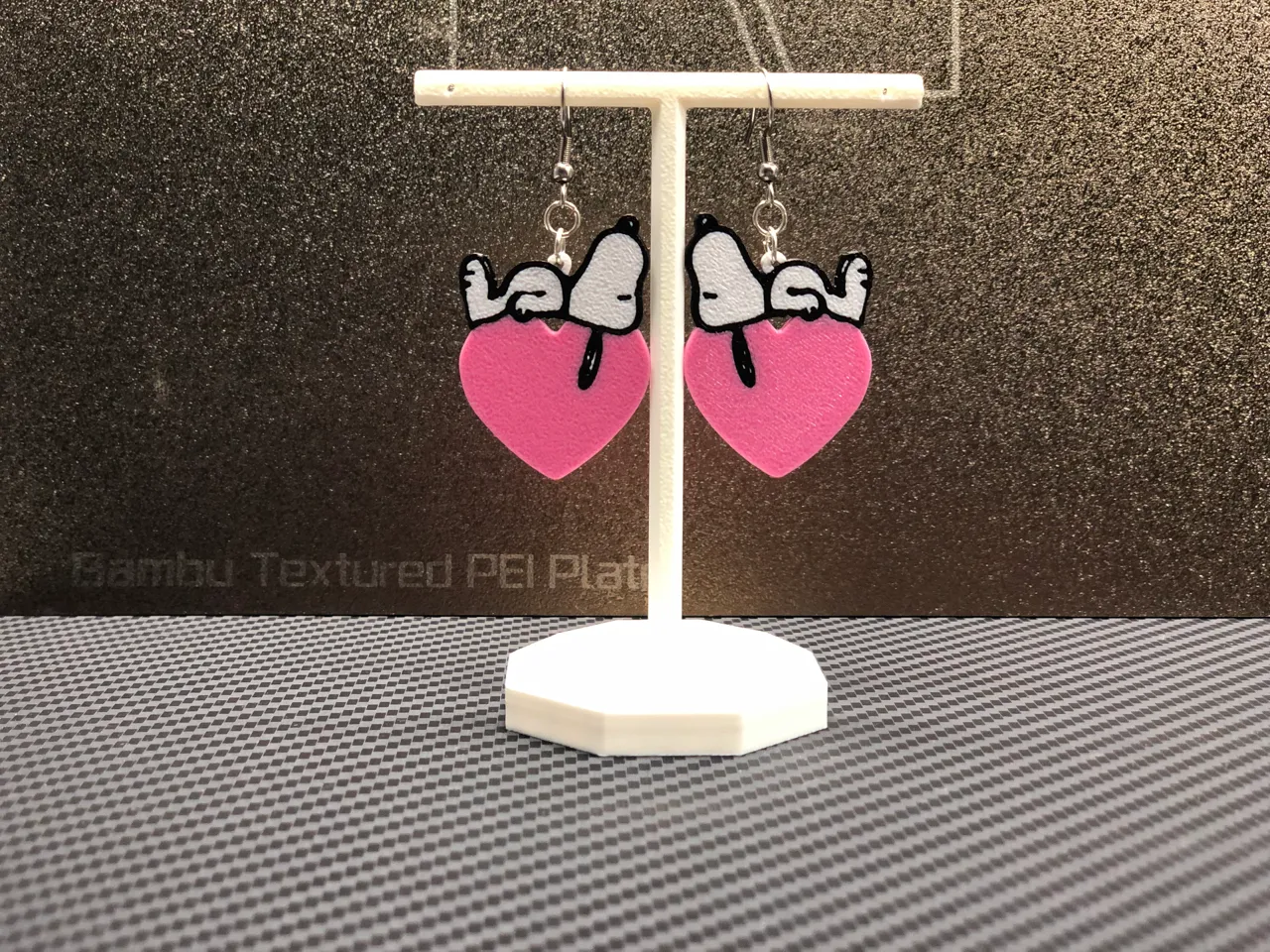 Snoopy Heart Valentines earrings view 2
