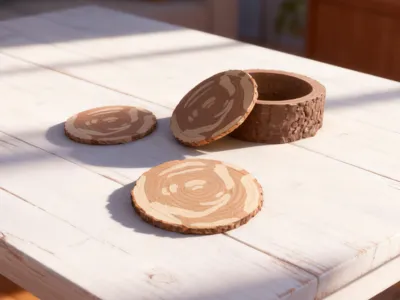 Rustic Tree Log Coaster Set with Holder