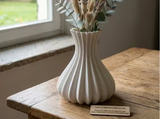 Elegant Ribbed Teardrop Vase with Scalloped Rim