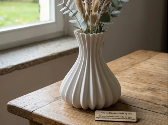 Elegant Ribbed Teardrop Vase with Scalloped Rim