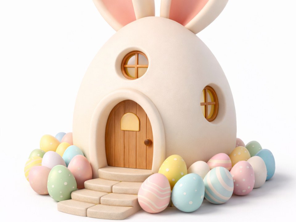 Easter bunny house with eggs