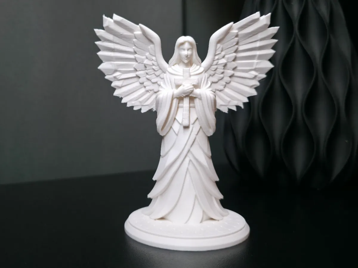 Serene Guardian Angel Statue with Cross - Free 3D Print Model - MakerWorld