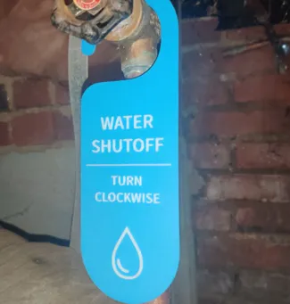 Water Shutoff Hanging Tag for Basement Crawlspace