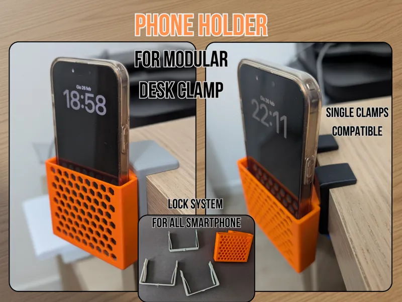 Phone Holder for Modular Desk/Shelf Clamp