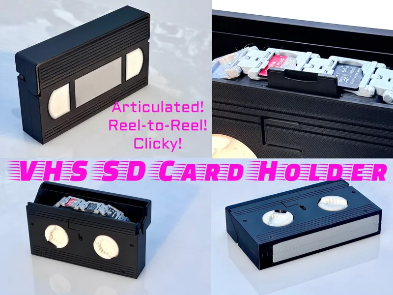 VHS Cassette microSD card holder, articulated