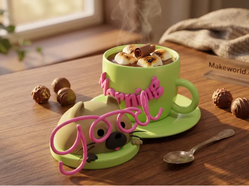 "Good Morning" Cat Mug Set 3D Printable Cozy Decor