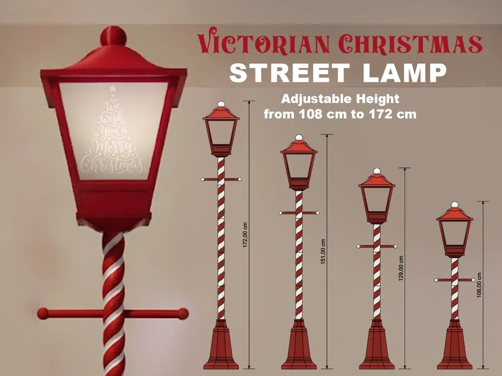 Victorian Christmas Street Lamp Candy Cane Lantern - Free 3D Print