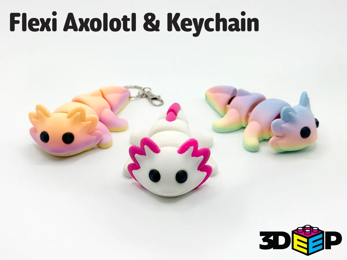 Flexi Axolotl & Keychain - No Supports by 3DeepDesigns MakerWorld: Download Free 3D Models - 3D model önizlemesi