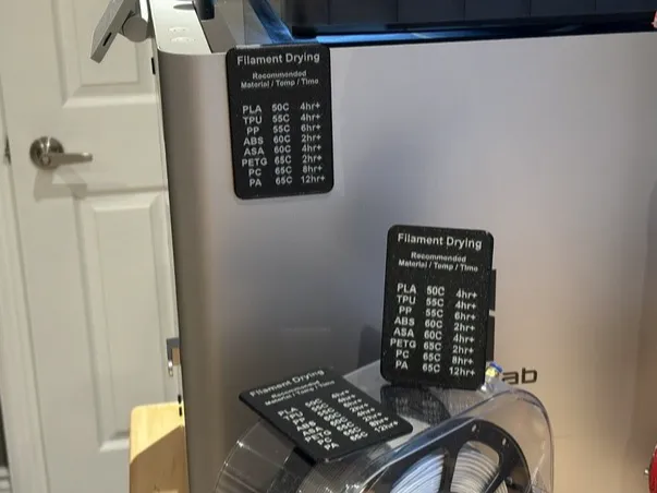 Filament Drying Reference Card