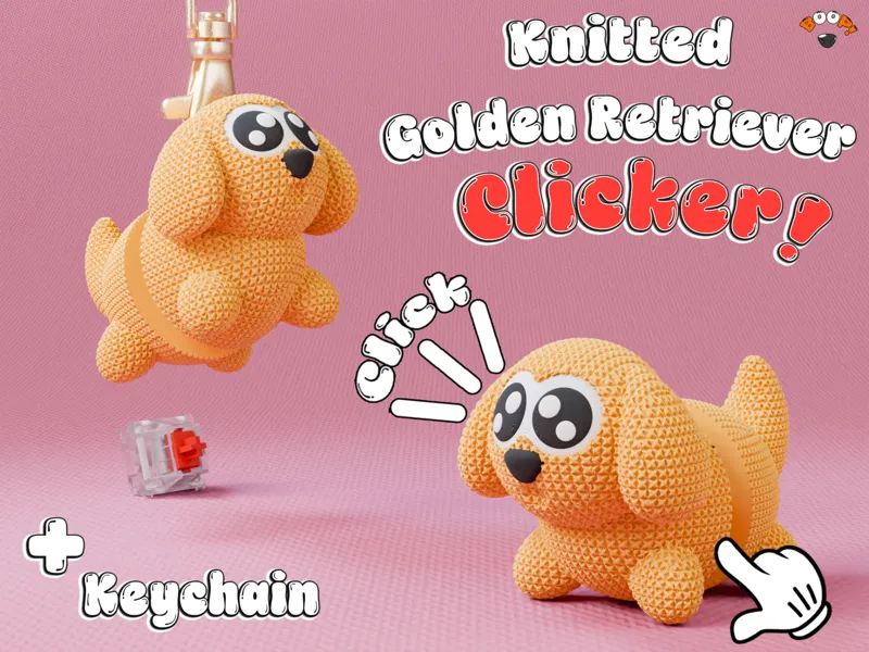 Knitted Golden Retriever Fidget Clicker + Keychain