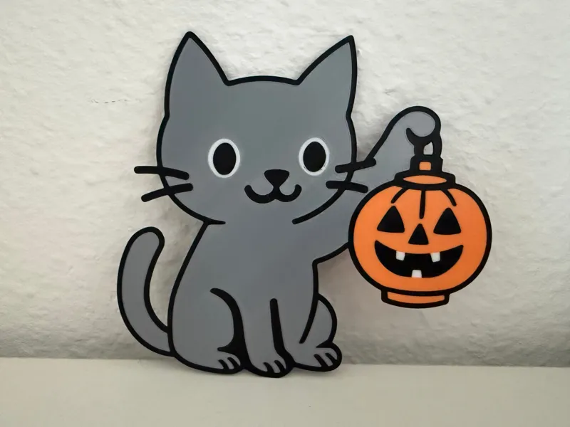 Cat with pumpkin lantern