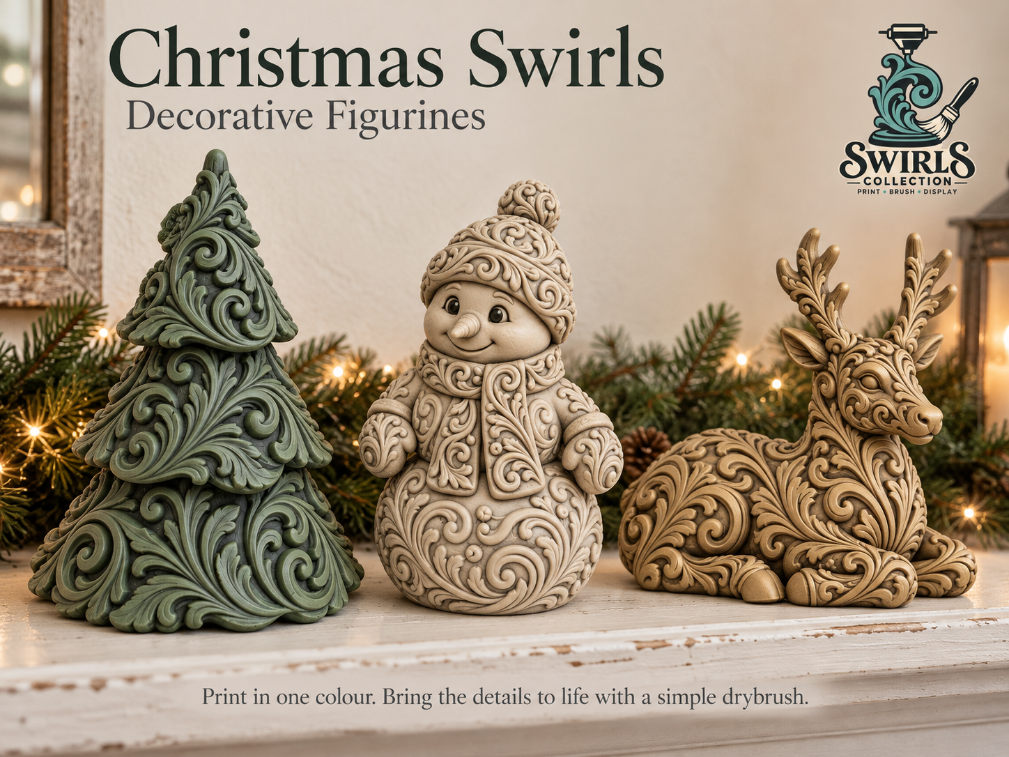 Christmas Tree, Reindeer & Snowman – Statue Decor - 1