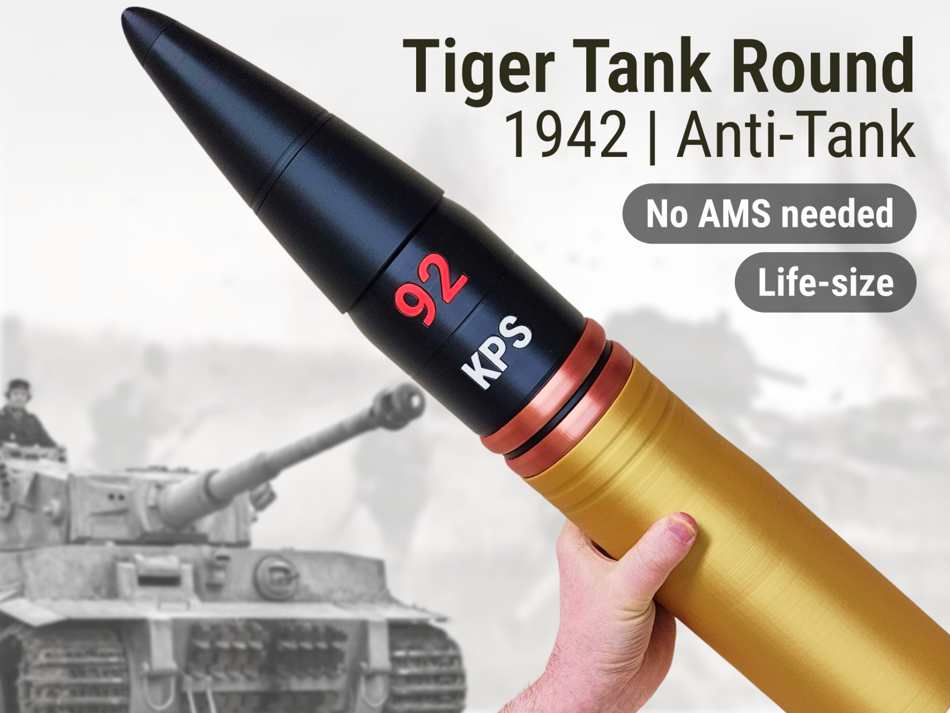 ZERO （57mm） At Design Lab Tiger Anti-Tank Round | 88mm | 1942 Version - Free 3D Print Model