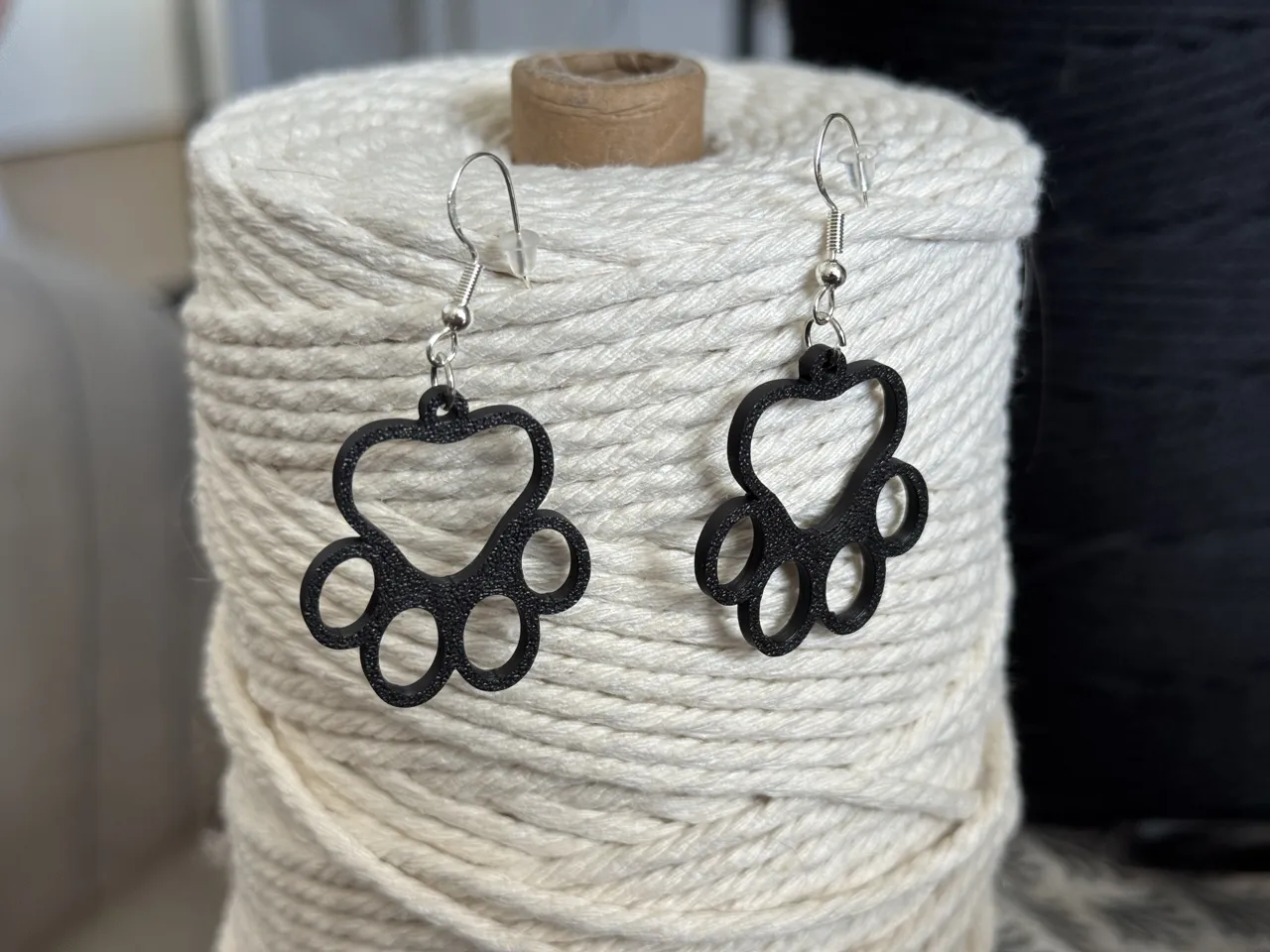Cat earrings, line paws view 2