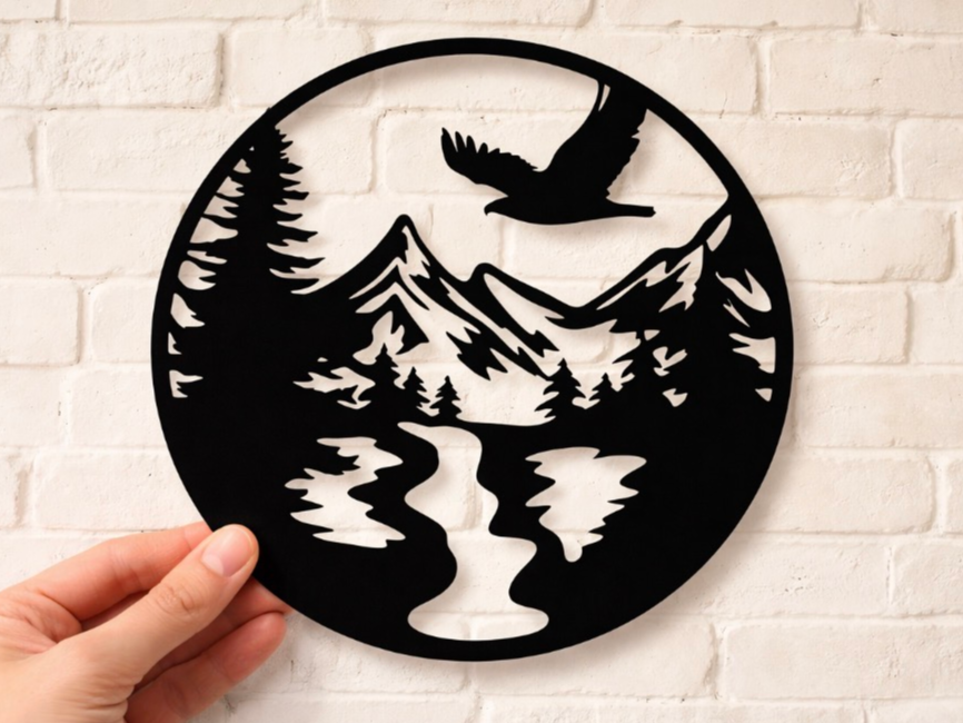Mountain Lake Wall Art – Nature Silhouette Decor