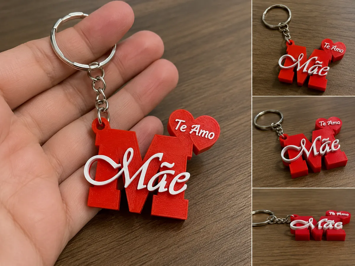 Porte-clés Fête des Mères, deux cœurs "Je t'aime"